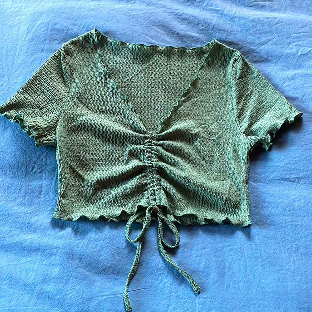 Green Blouse with Adjustable Scrunch Front